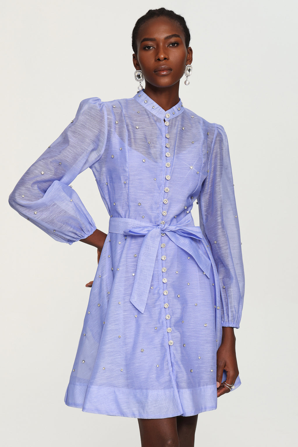 Farrah Long Sleeves Diamond Button Shirt Mini Dress