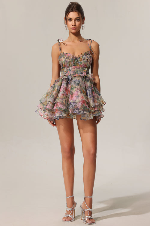 Hester Sleeveless V-Neck Lacing Flounce Mini Dress