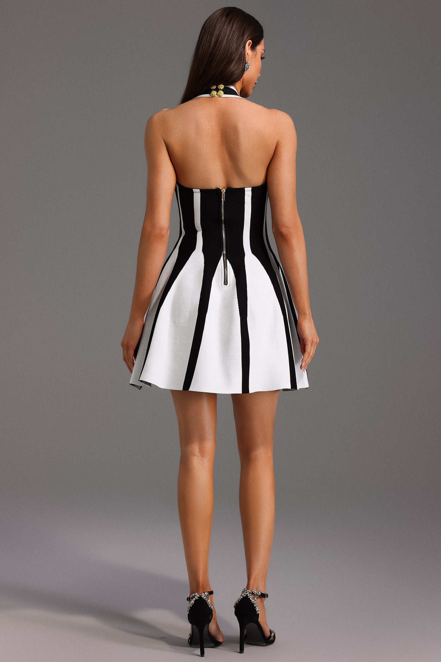 Eudora Halter Sleeveless Streak Bandage Mini Dress
