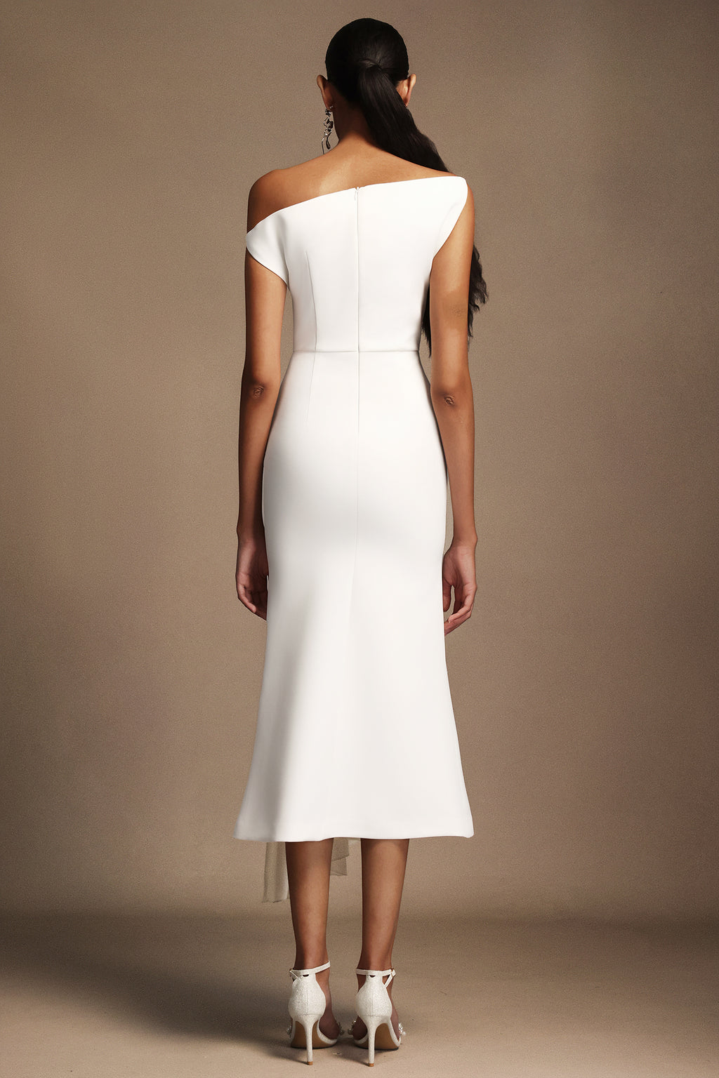 Paulina Oblique Shoulder Sleeveless Folds Midi Dress	