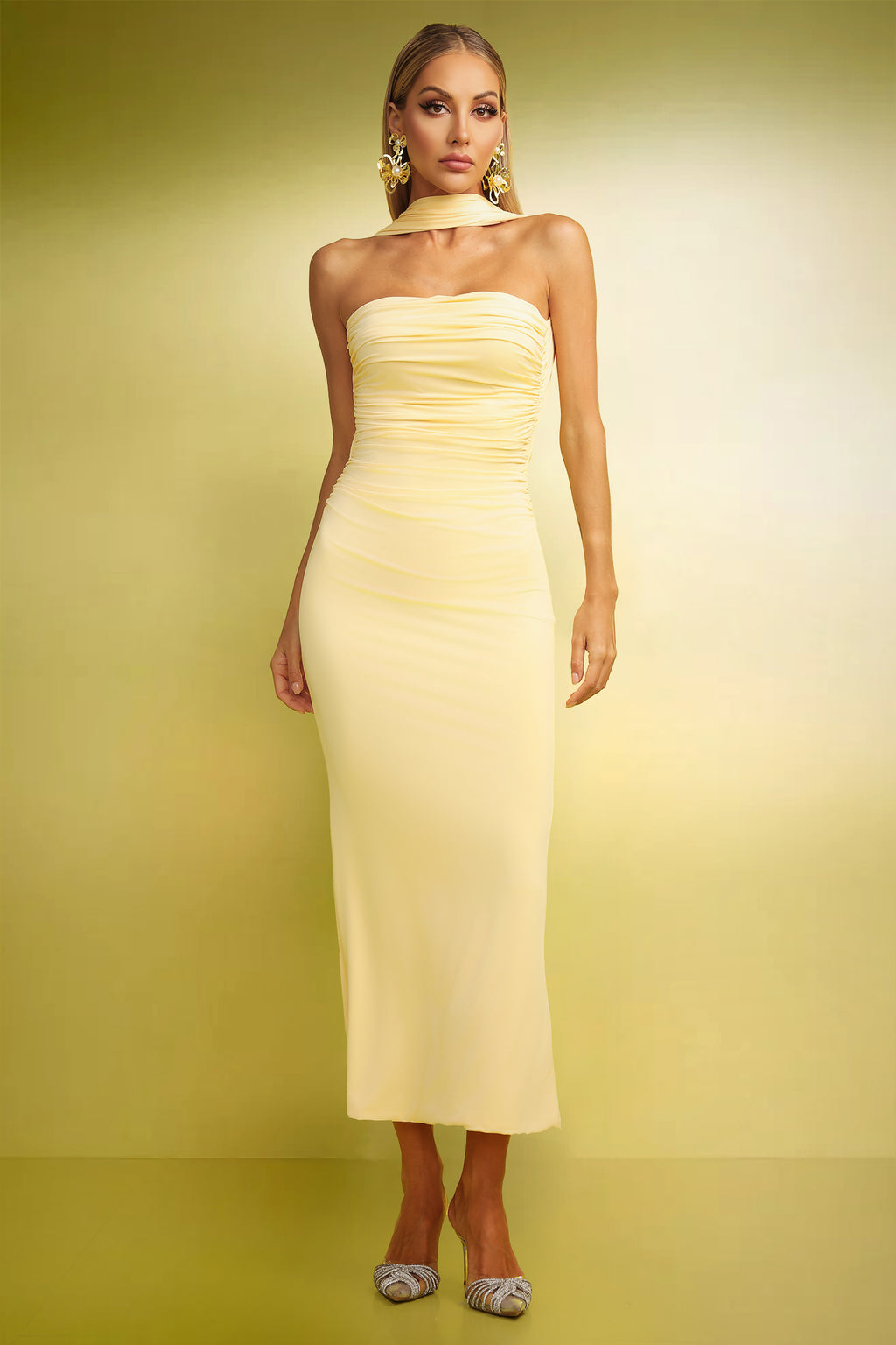 Kaxani Strapless Slim Flowers Backless Maxi Dress	