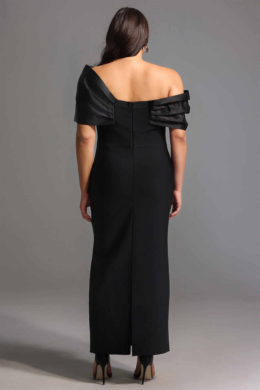 Palez Sleeveless One Shoulder Diamond Bow Bandage Maxi Dress	