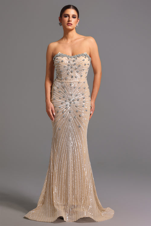 Kori Strapless Diamond Sequins Maxi Dress	