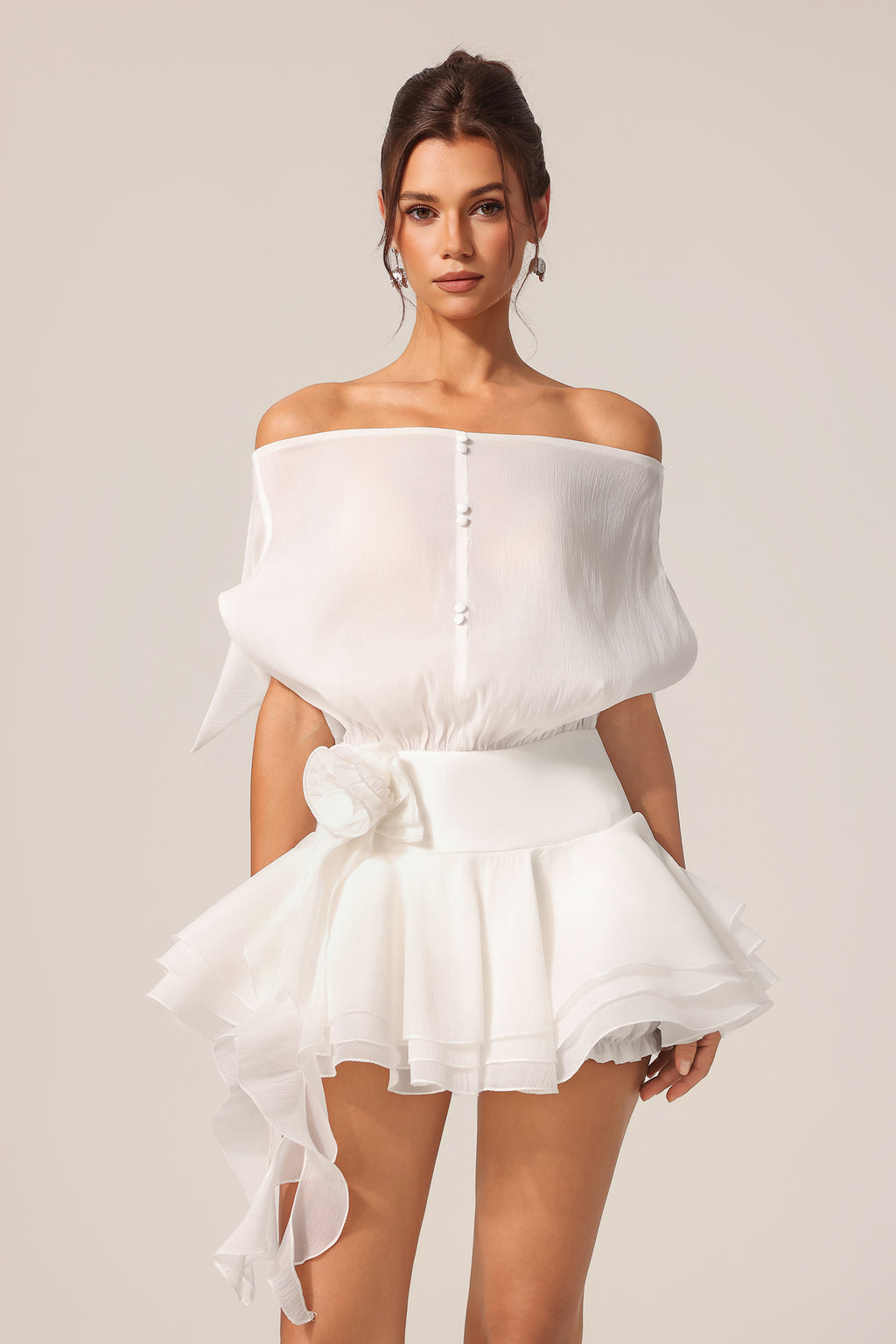 Kattin Off-The-Shoulder Flowers Mini Dress