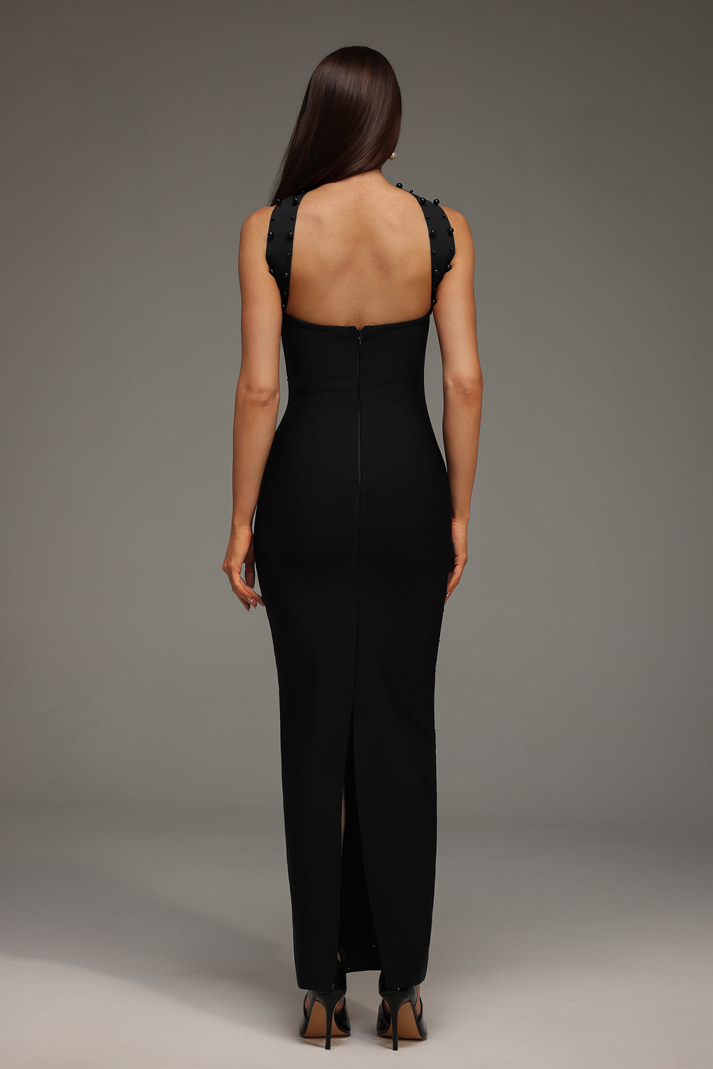 Nesya Sleeveless Pearl Bandage Maxi Dress