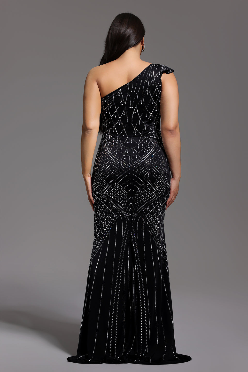 Ferina Skew Collar Diamond Maxi Dress