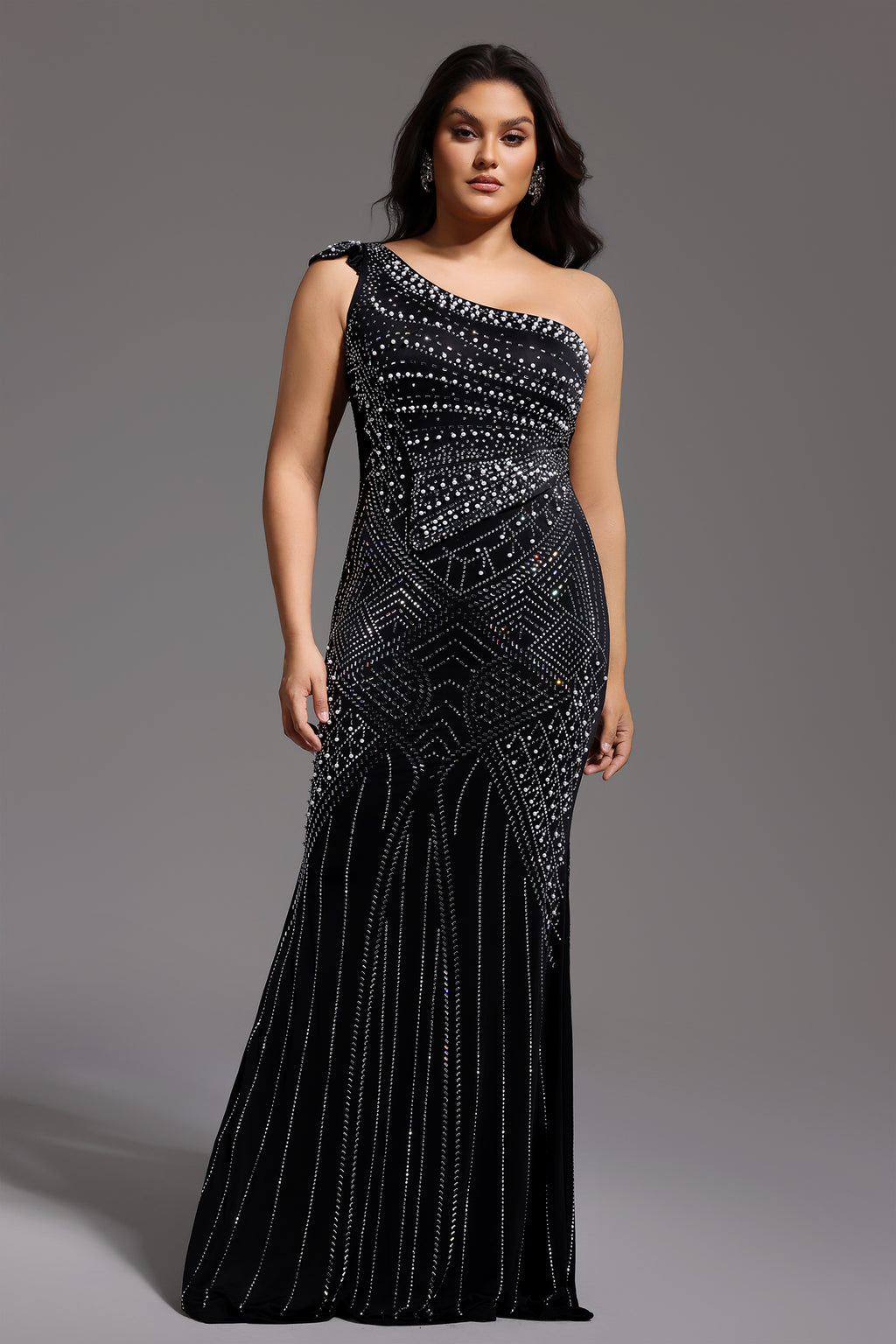 Ferina Skew Collar Diamond Maxi Dress