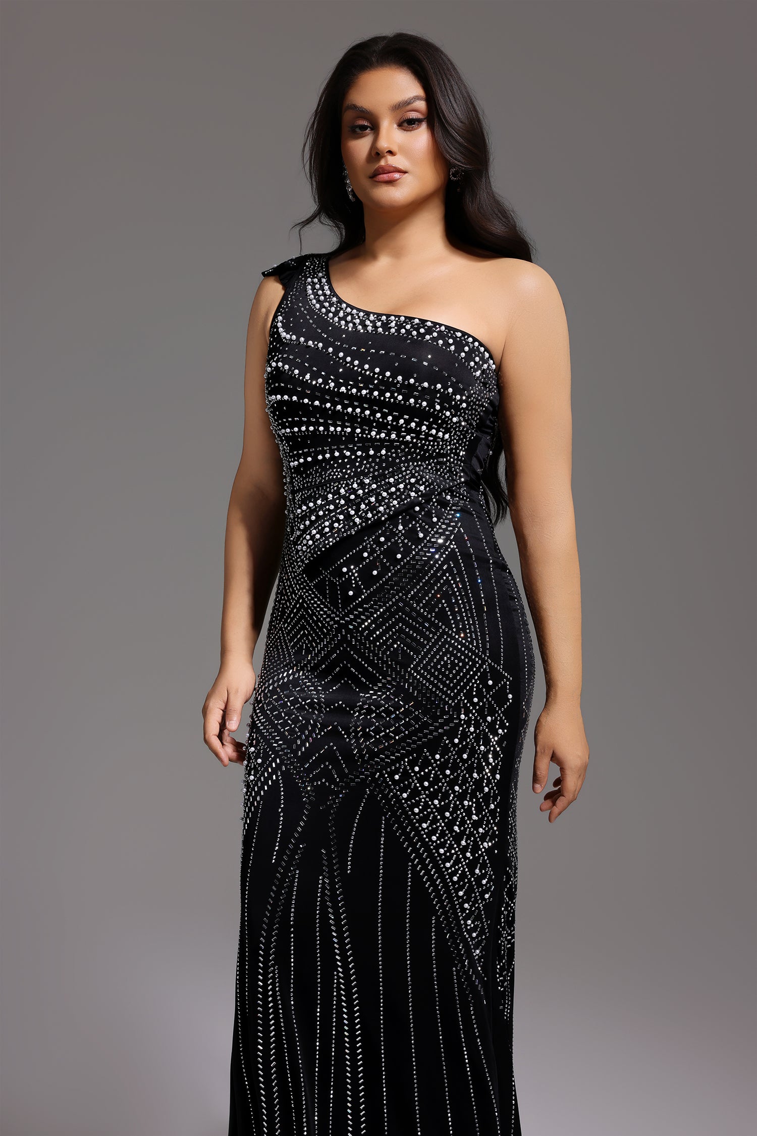 Ferina Skew Collar Diamond Maxi Dress