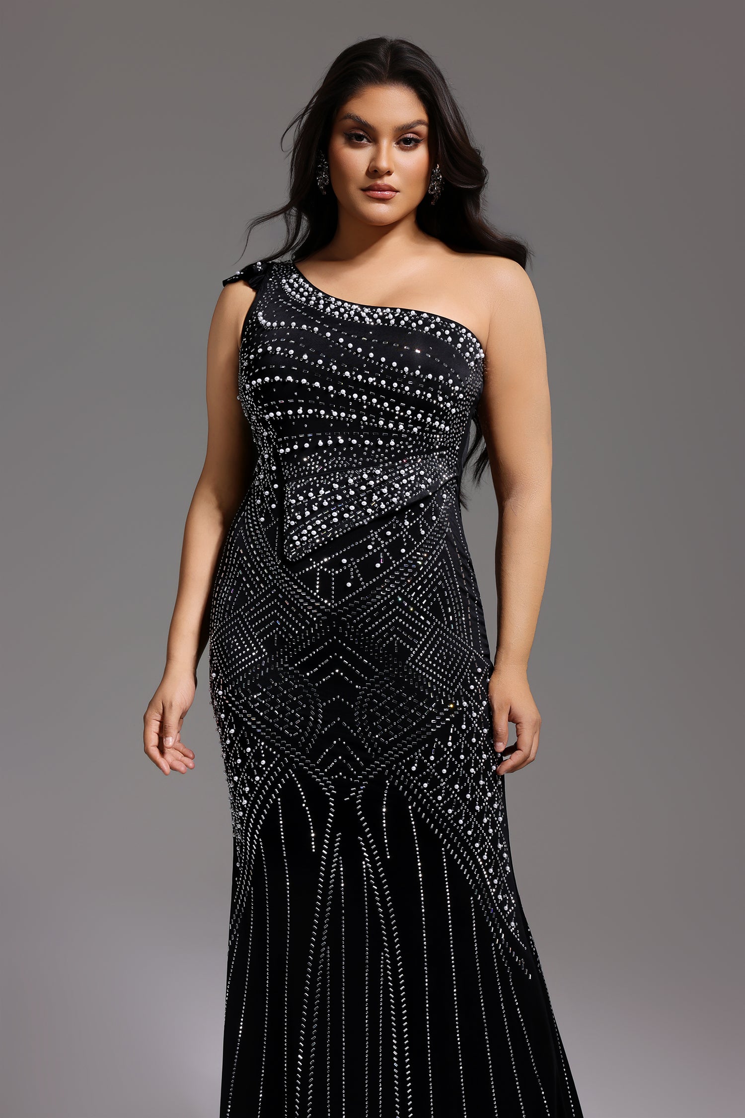 Ferina Skew Collar Diamond Maxi Dress