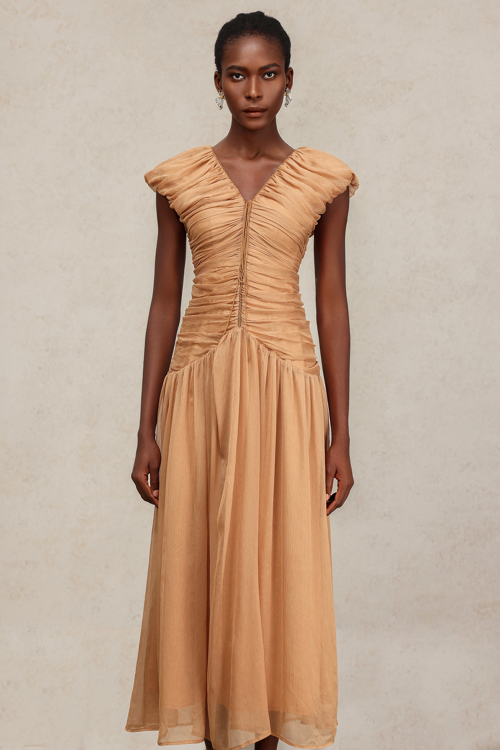 Thea V-Neck Sleeveless Folds Maxi Dress