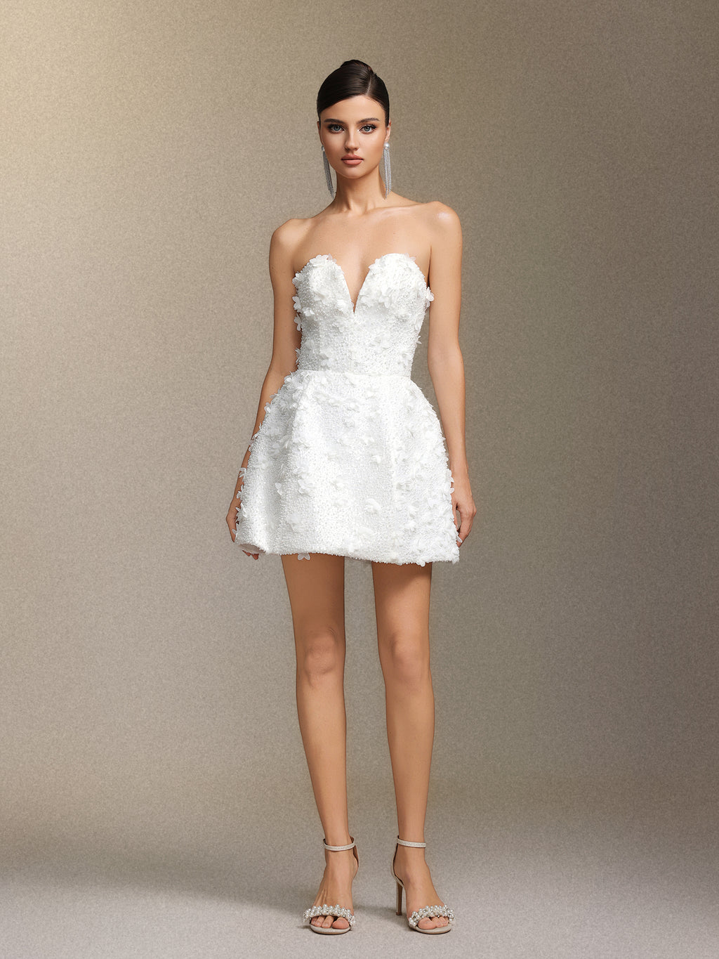 Yamaly Beaded V-neck strapless mini skirt