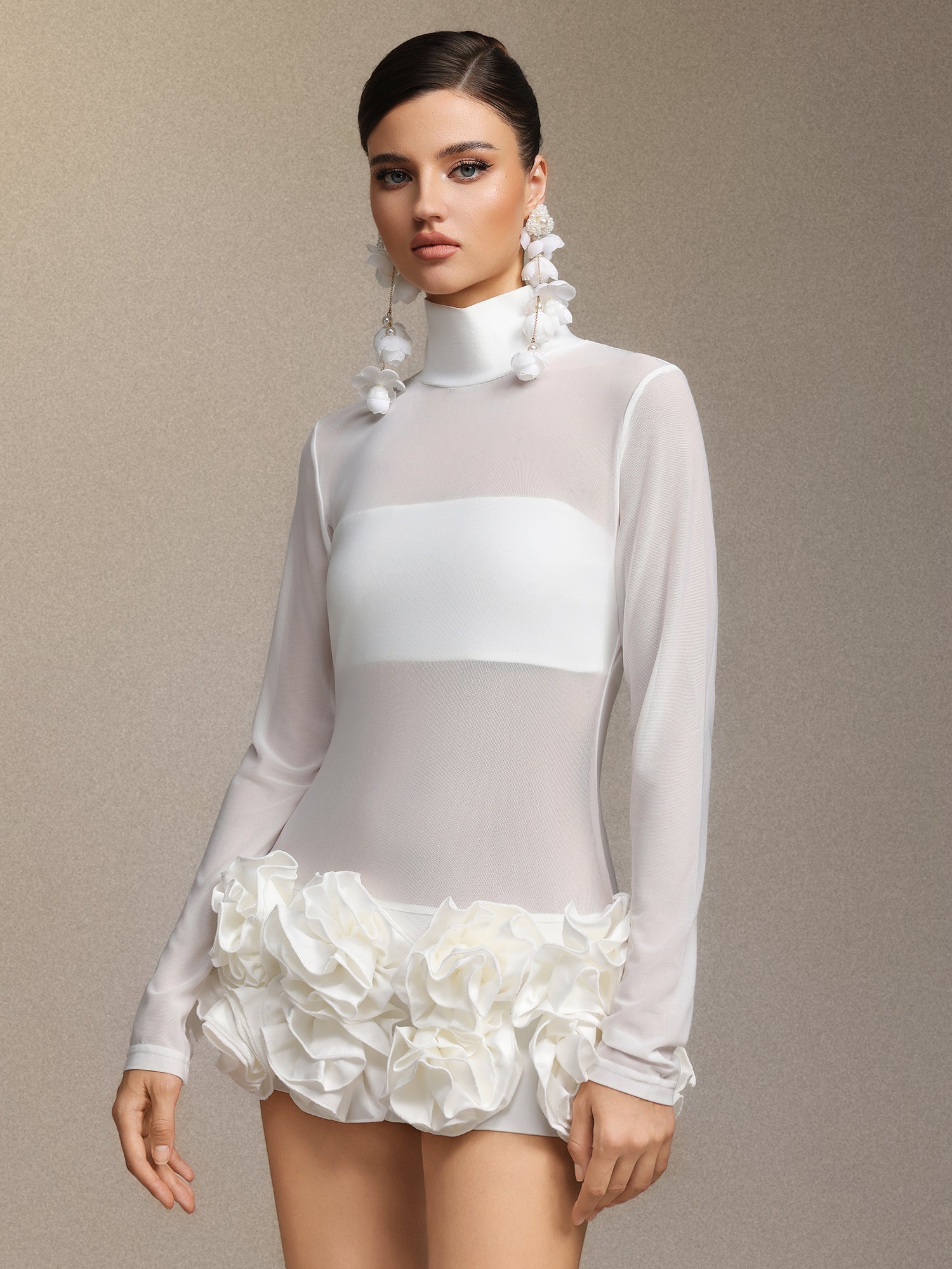 Halasa Long Sleeve Flowers Mini Dress