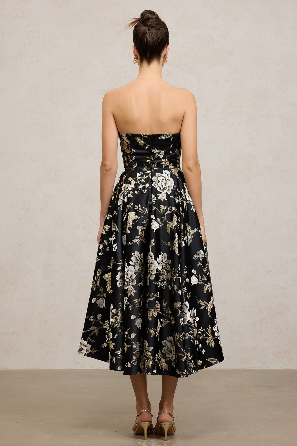 Floral - Patterned Satin Midi Dress	