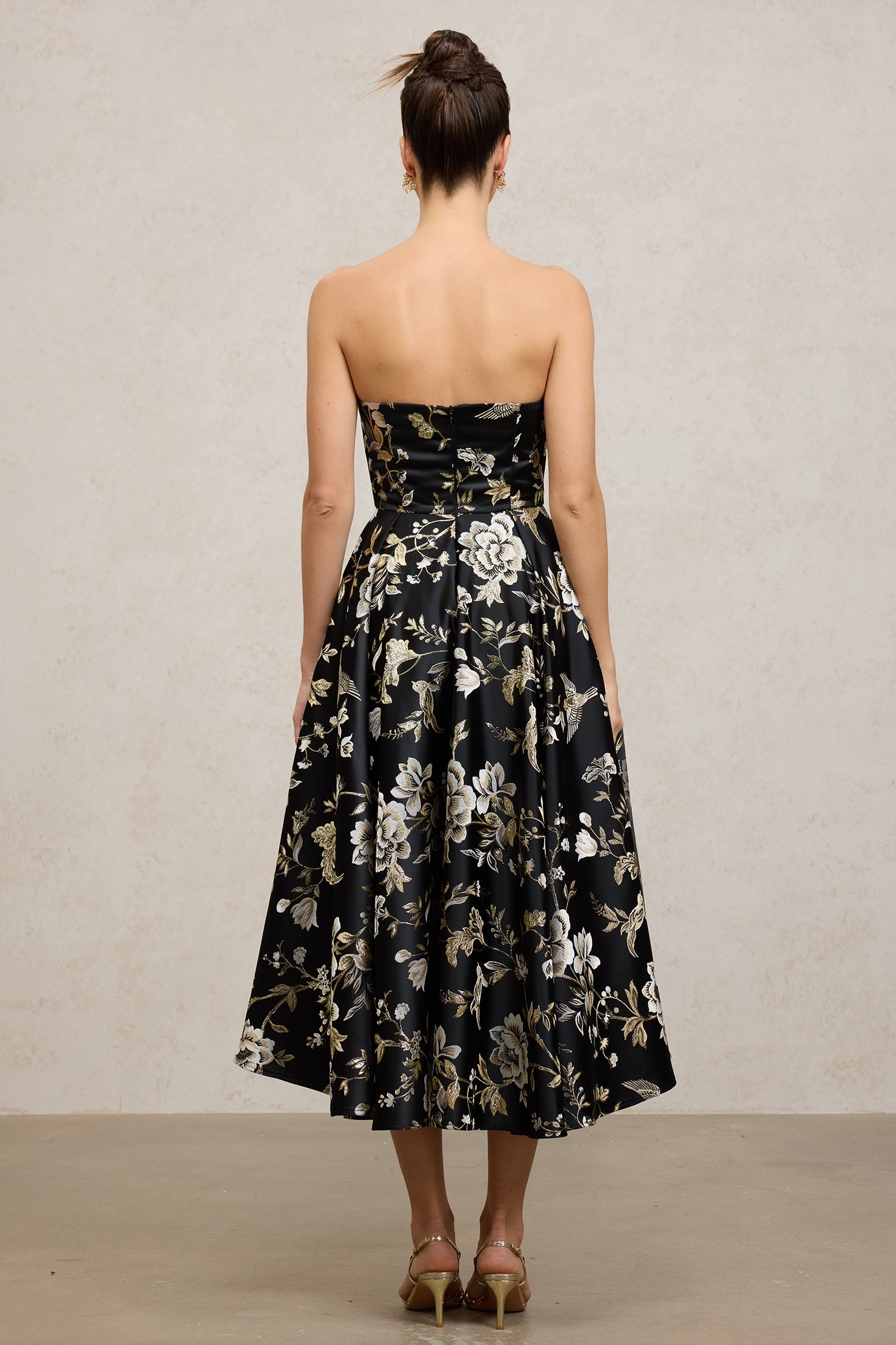 Floral - Patterned Satin Midi Dress	