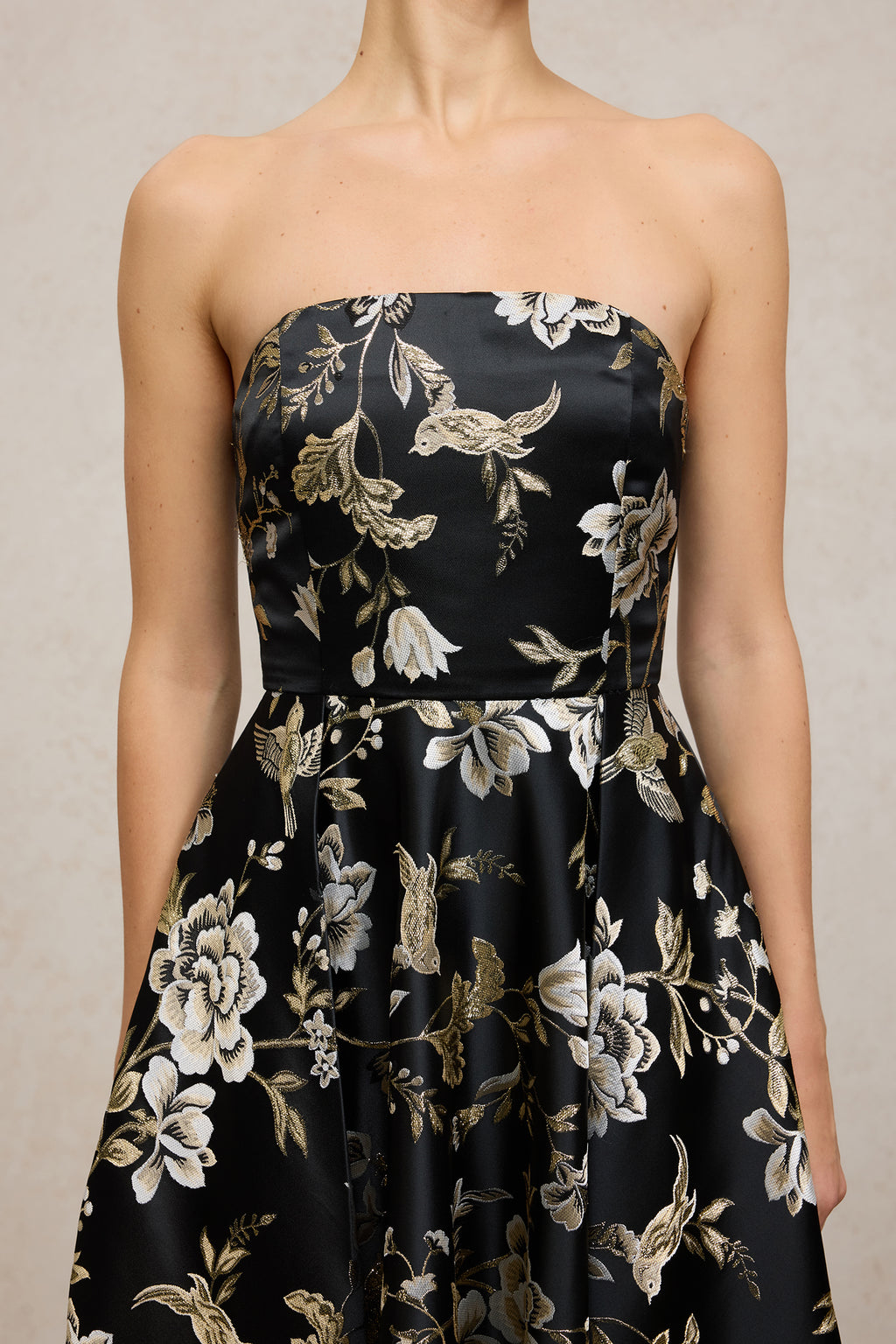 Floral - Patterned Satin Midi Dress	