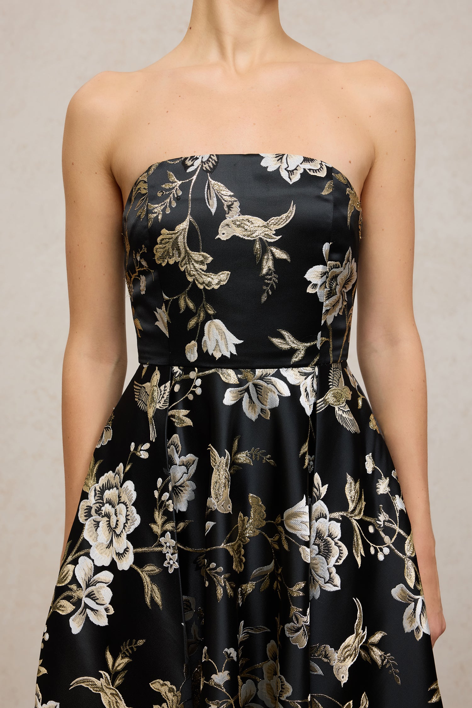 Floral - Patterned Satin Midi Dress	