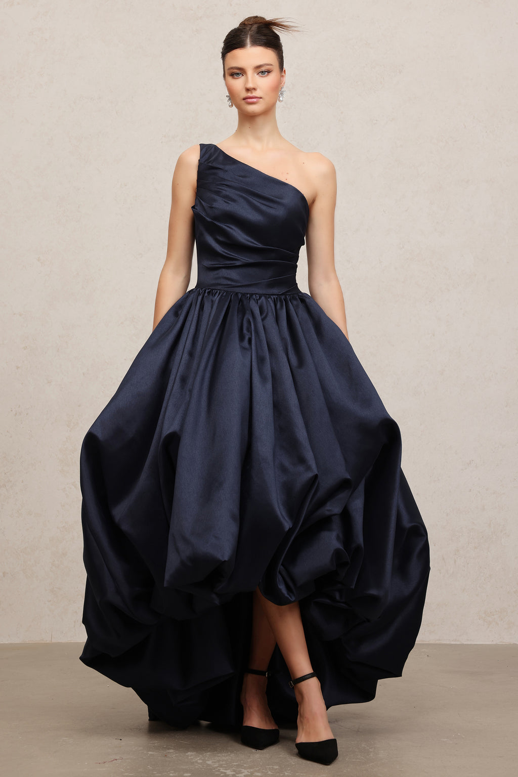 Asymmetric Satin High-Low Gown	