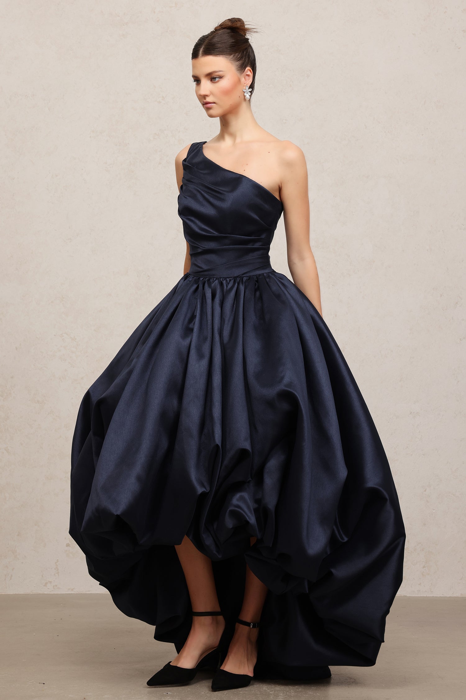Asymmetric Satin High-Low Gown	