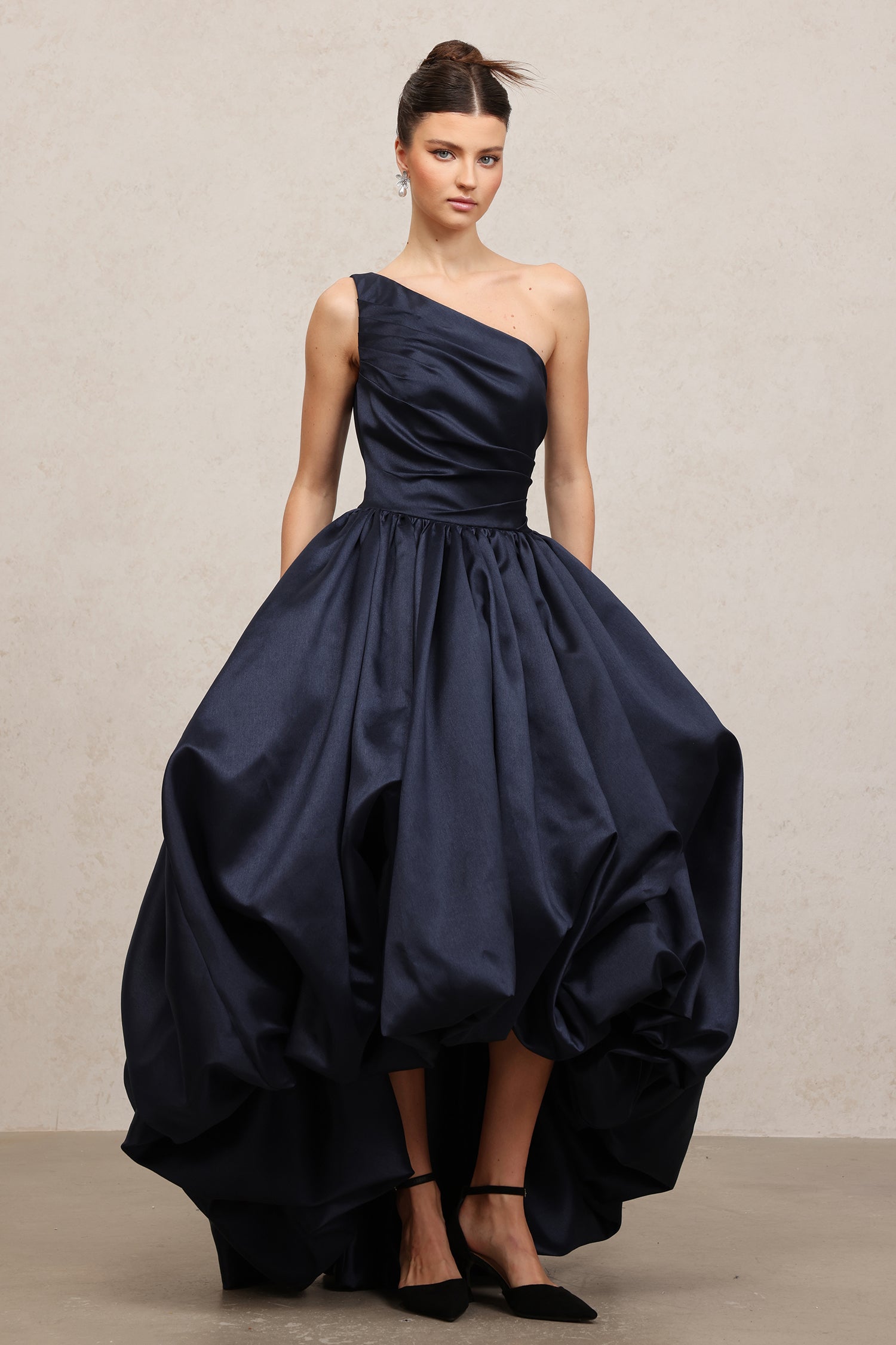 Asymmetric Satin High-Low Gown	
