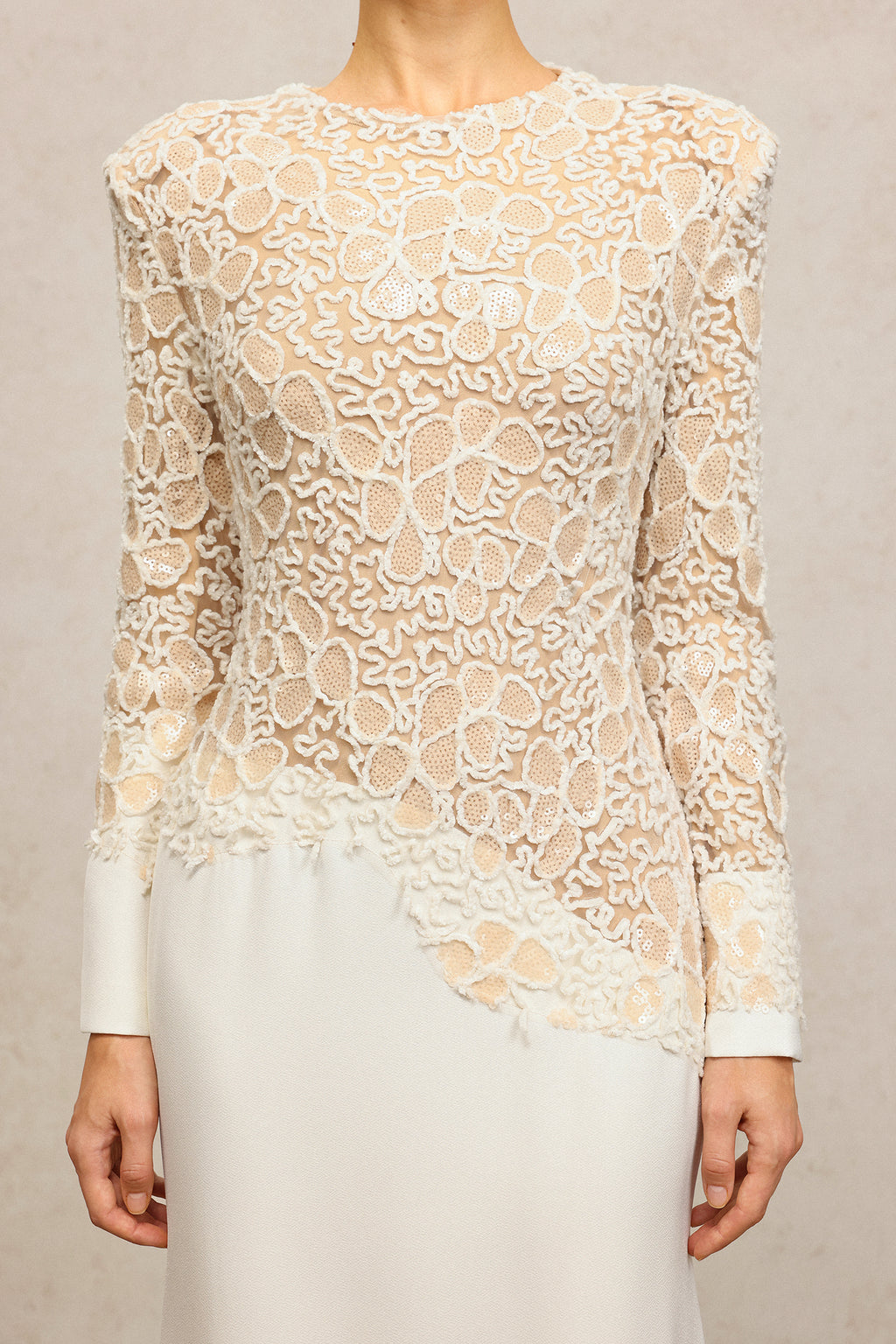 Wedasa Round Neck Long Sleeves Embroidery Lace Maxi Dress