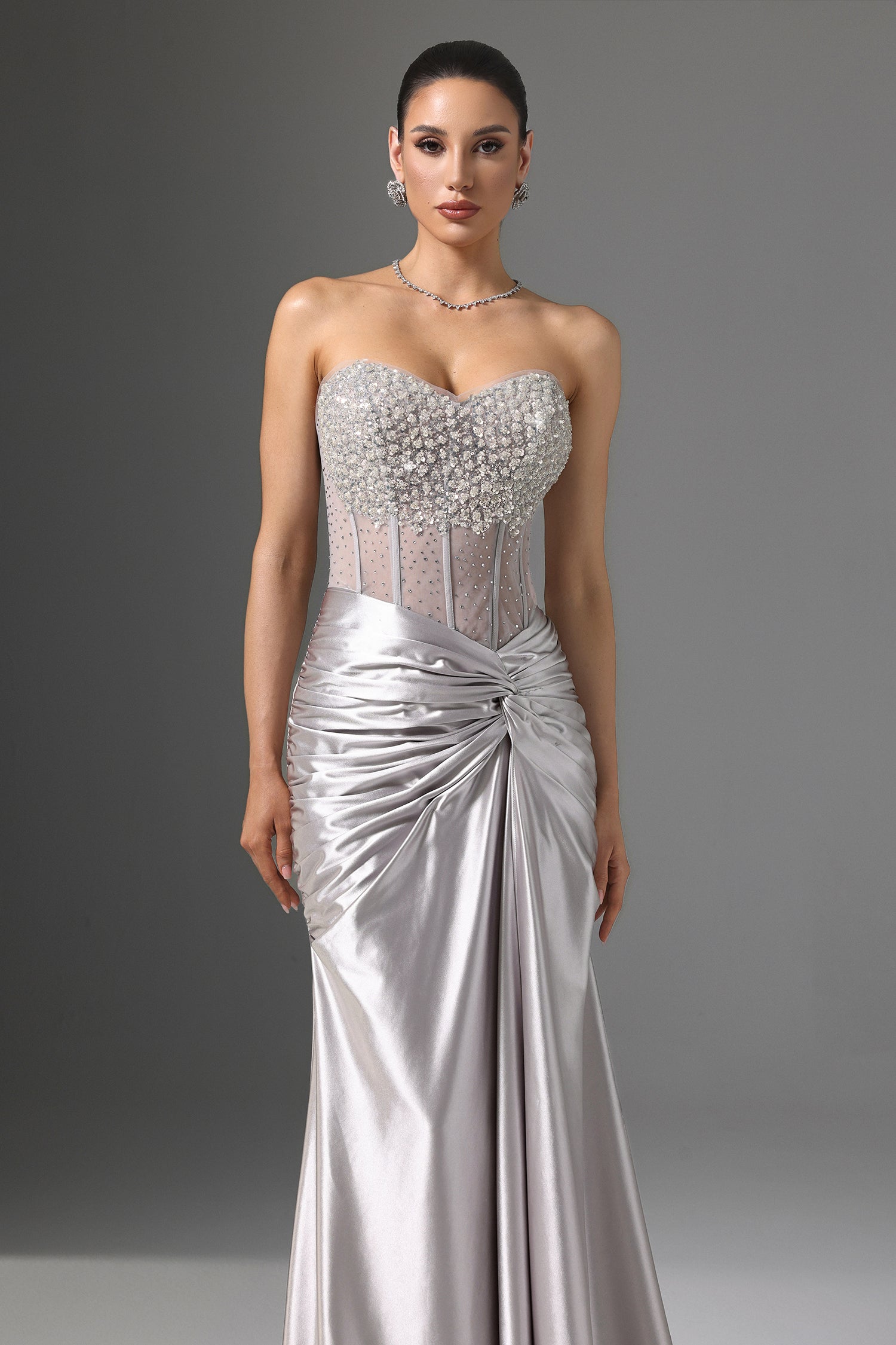 Denny Strapless Sequin High Slit Maxi Dress