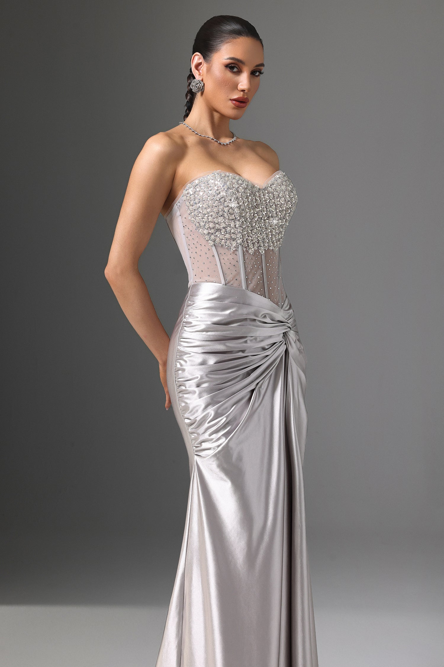 Denny Strapless Sequin High Slit Maxi Dress