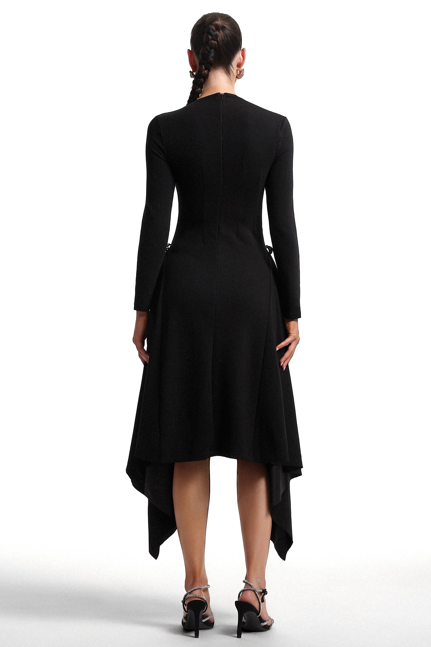 Sylvia Long Sleeves Black Midi Dress	