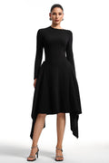 Sylvia Long Sleeves Black Midi Dress	