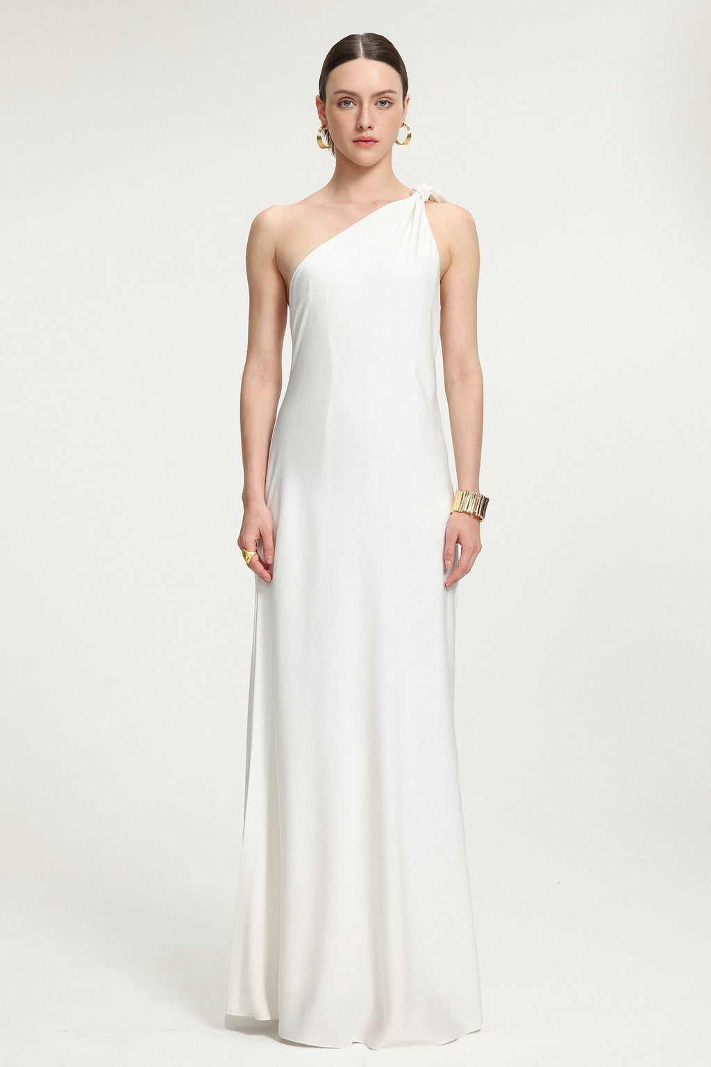 Tie-Shoulder Satin Maxi Dress	