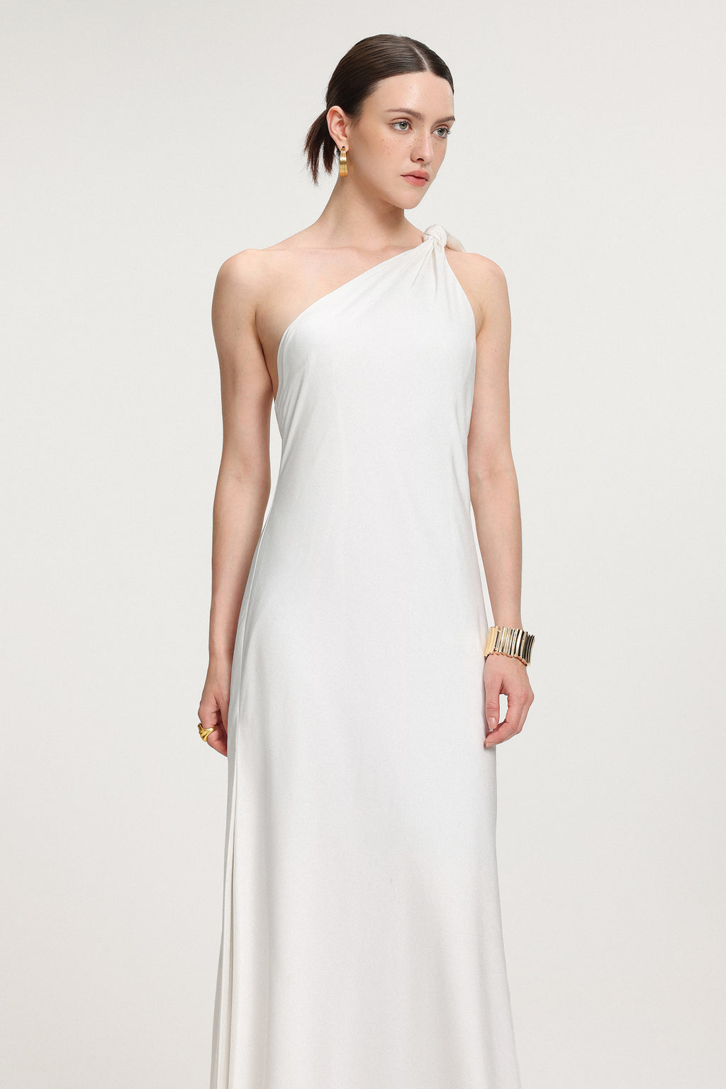 Tie-Shoulder Satin Maxi Dress	