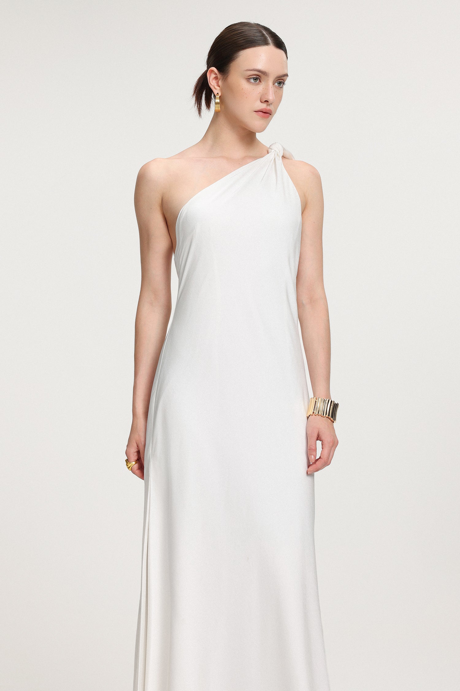 Tie-Shoulder Satin Maxi Dress	