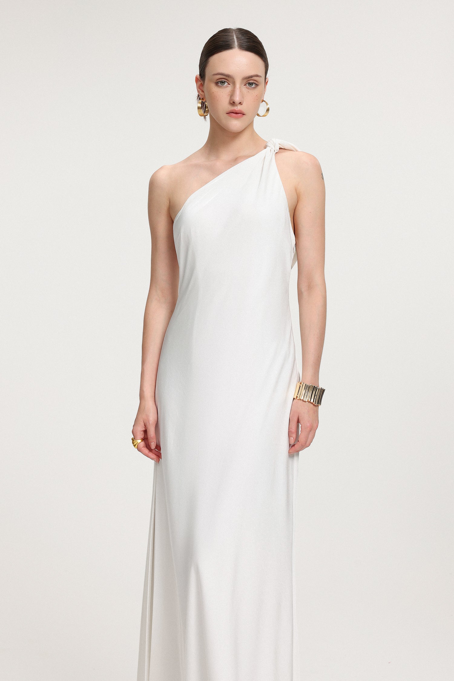 Tie-Shoulder Satin Maxi Dress	