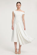 Asymmetric Pleated Crepe Midi Dress	