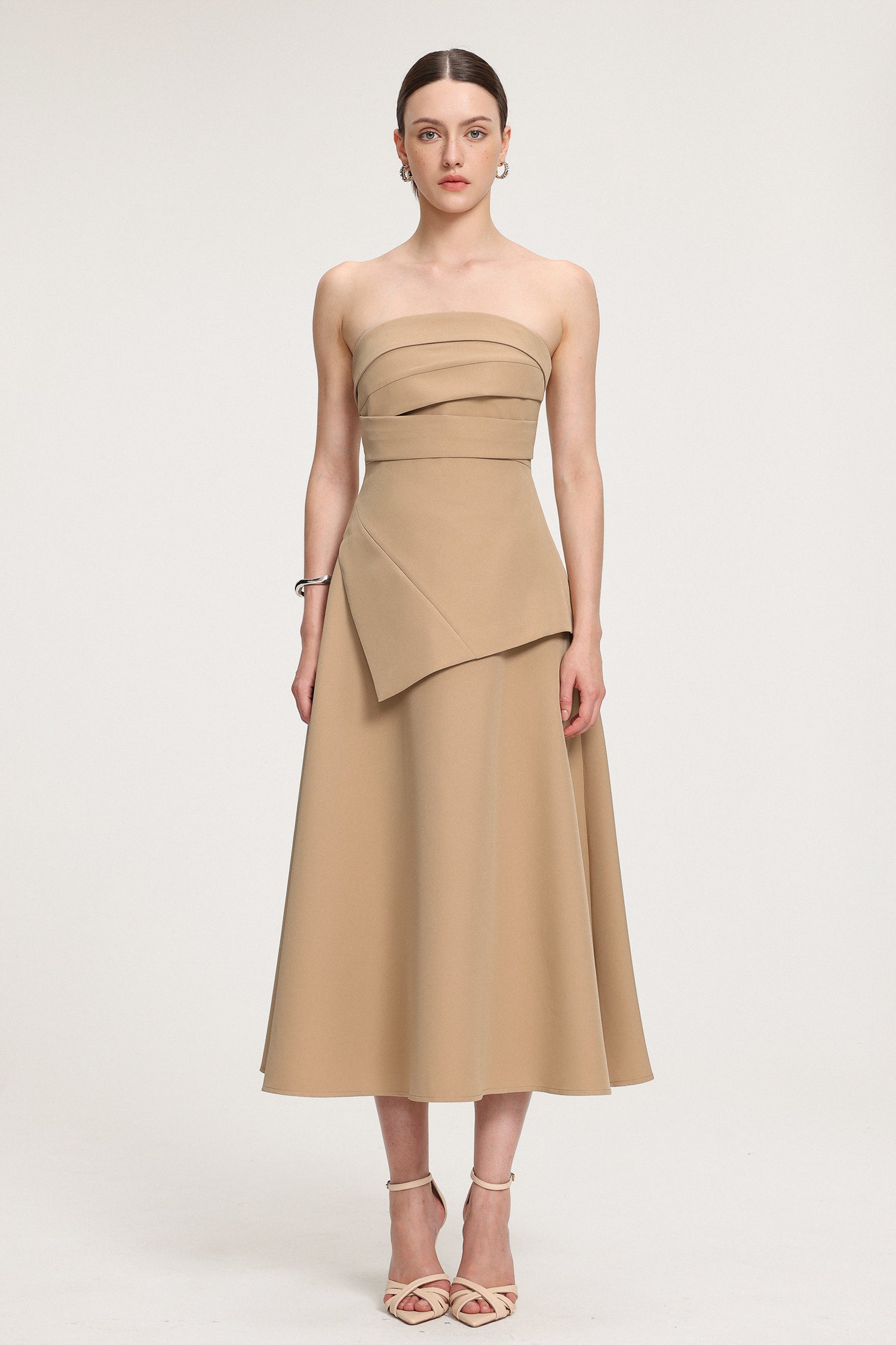 Asymmetric-Draped Crepe Midi Dress	