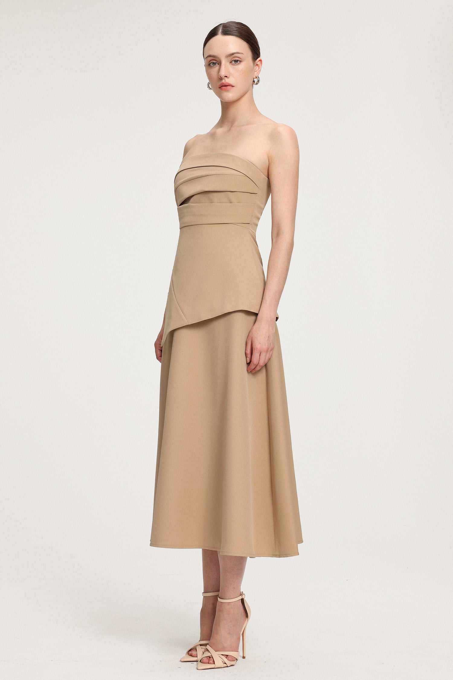 Asymmetric-Draped Crepe Midi Dress	