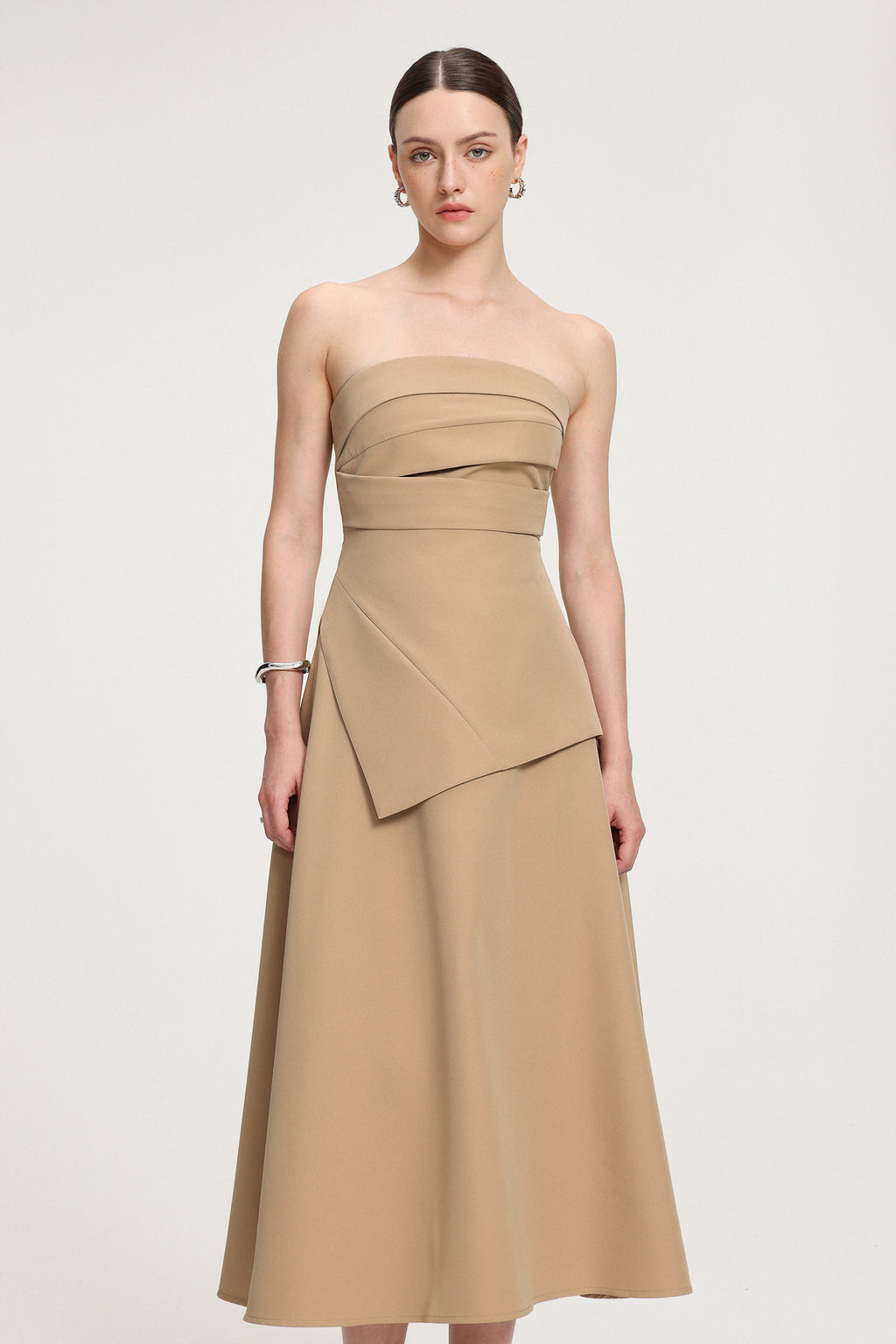 Asymmetric-Draped Crepe Midi Dress	
