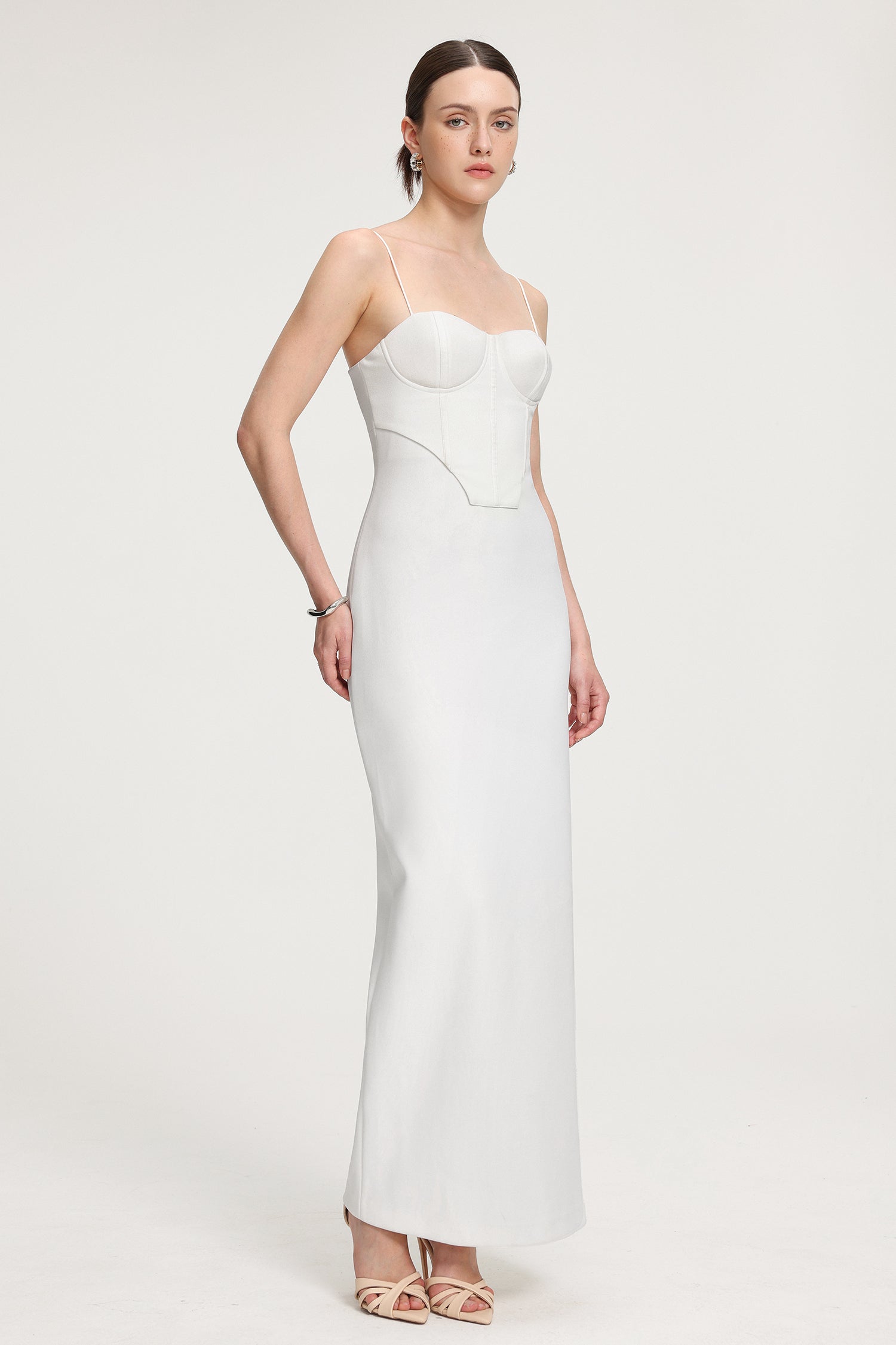 Corset-Style Crepe Maxi Dress	