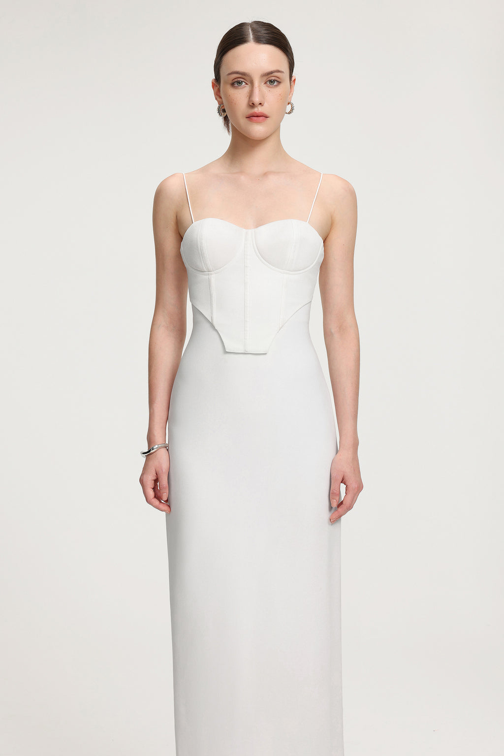 Corset-Style Crepe Maxi Dress	