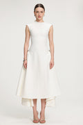 Asymmetric Hem Crepe Midi Dress	