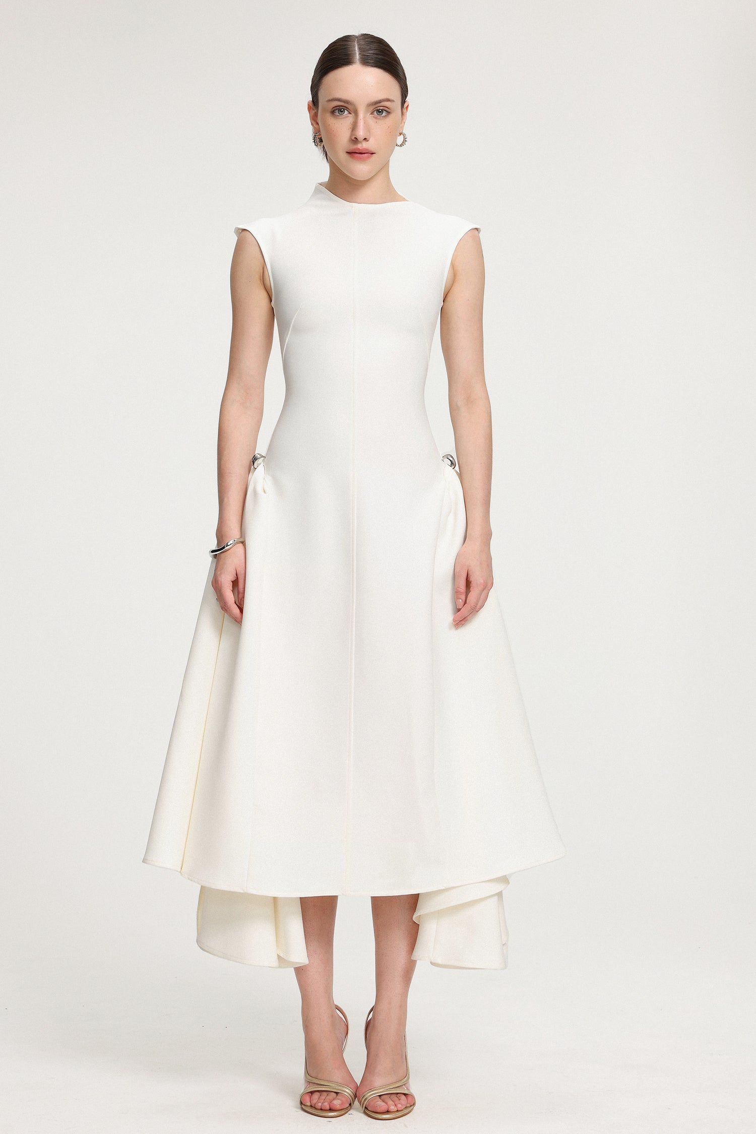 Asymmetric Hem Crepe Midi Dress	