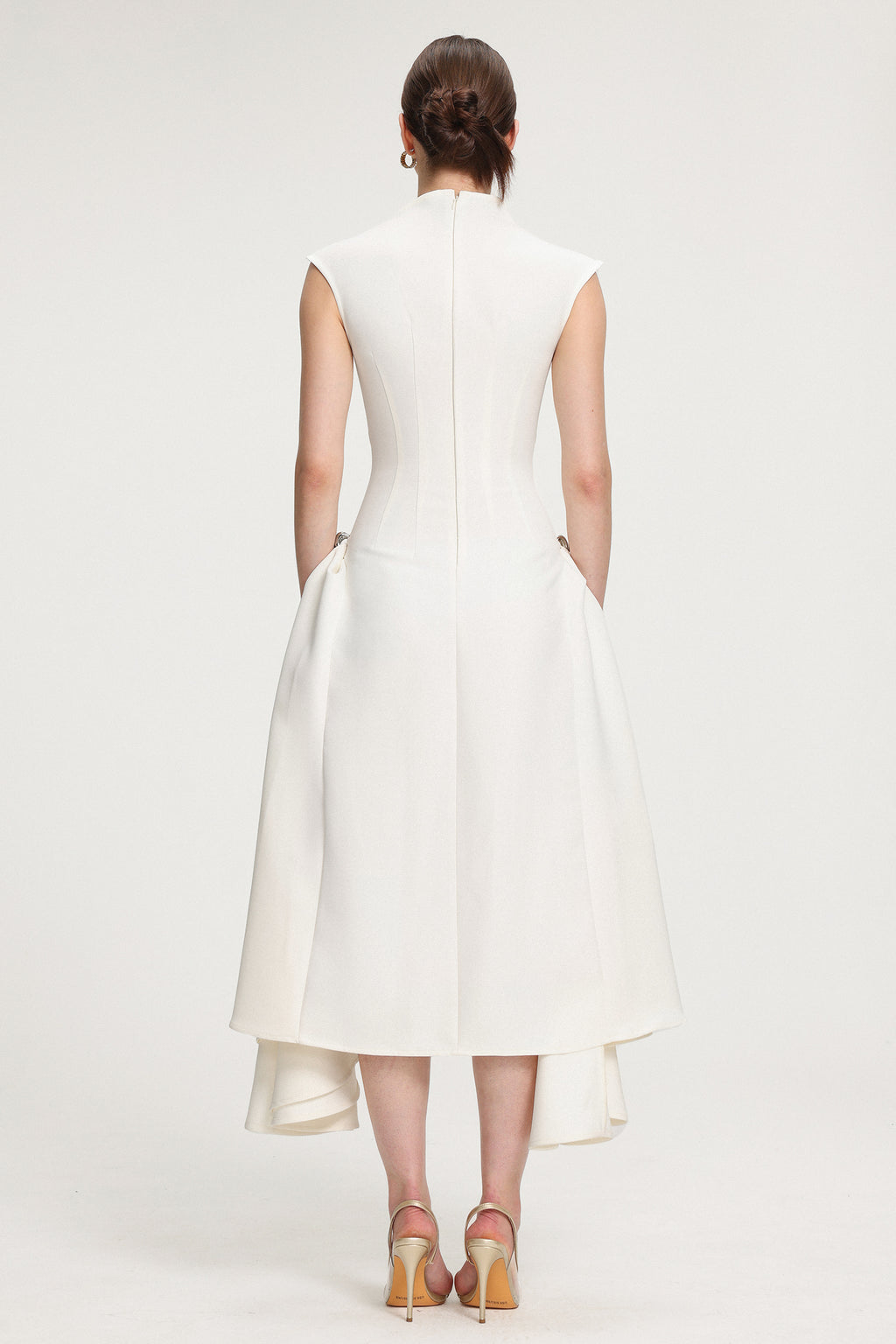 Asymmetric Hem Crepe Midi Dress	