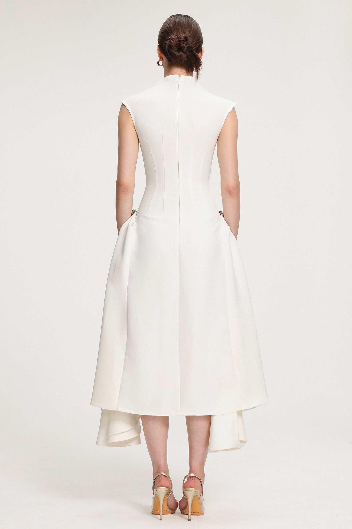 Asymmetric Hem Crepe Midi Dress	
