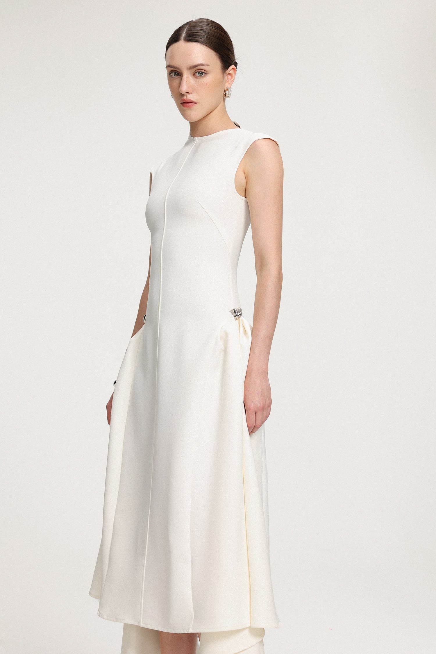 Asymmetric Hem Crepe Midi Dress	