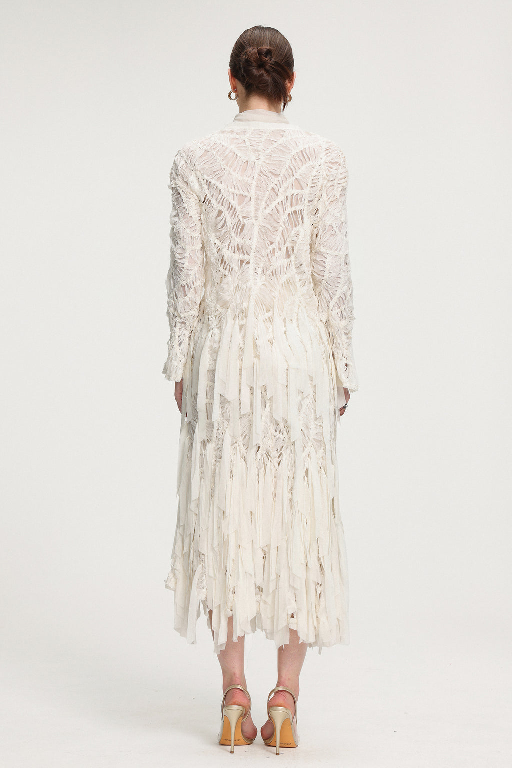 Fringed Midi Skirt With Ribbon Accents	