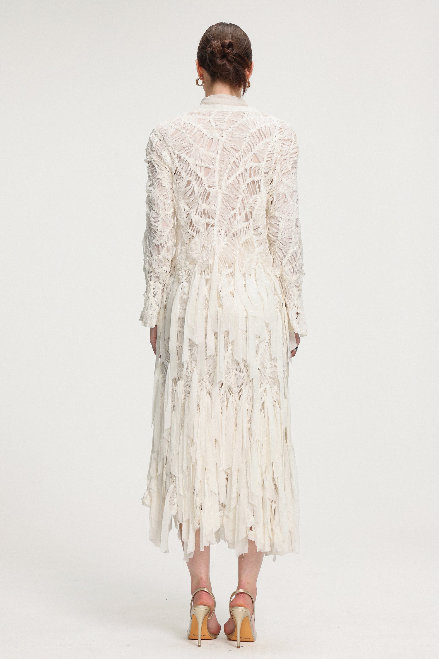 Textured Knit Long-Sleeve Top With Ribbon Details	