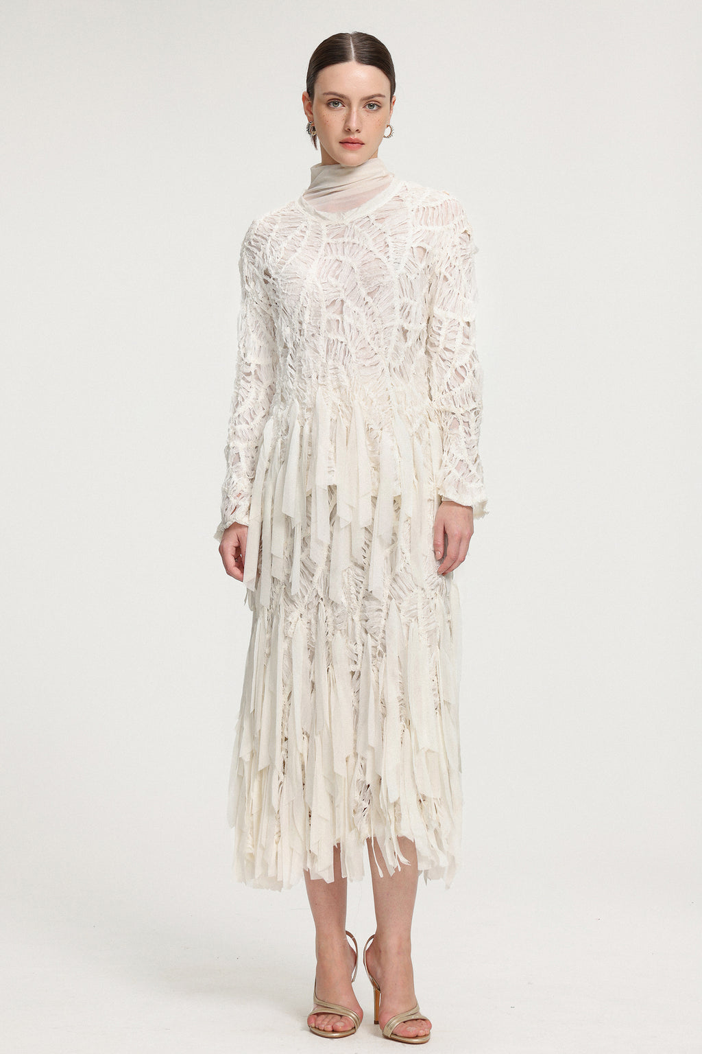 Fringed Midi Skirt With Ribbon Accents	