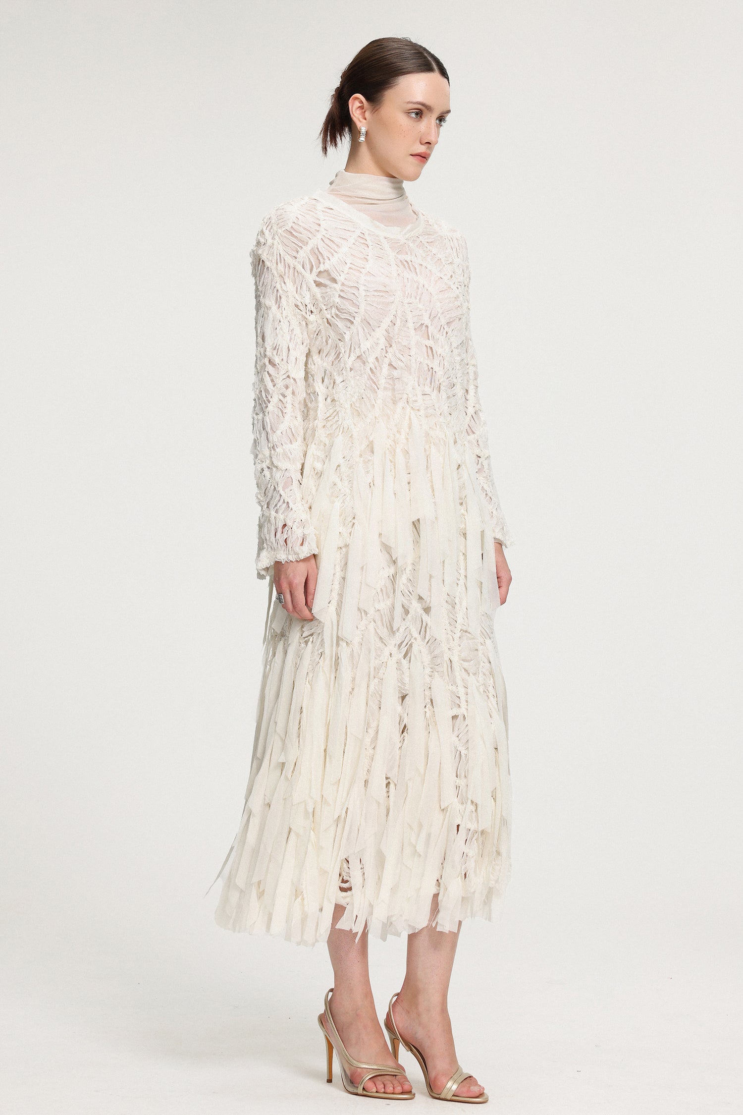 Fringed Midi Skirt With Ribbon Accents	