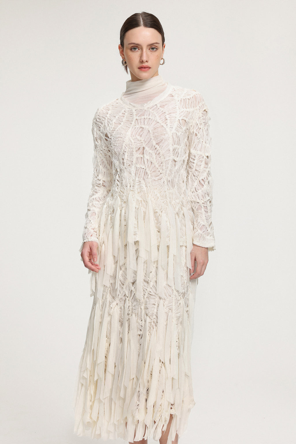 Textured Knit Long-Sleeve Top With Ribbon Details	