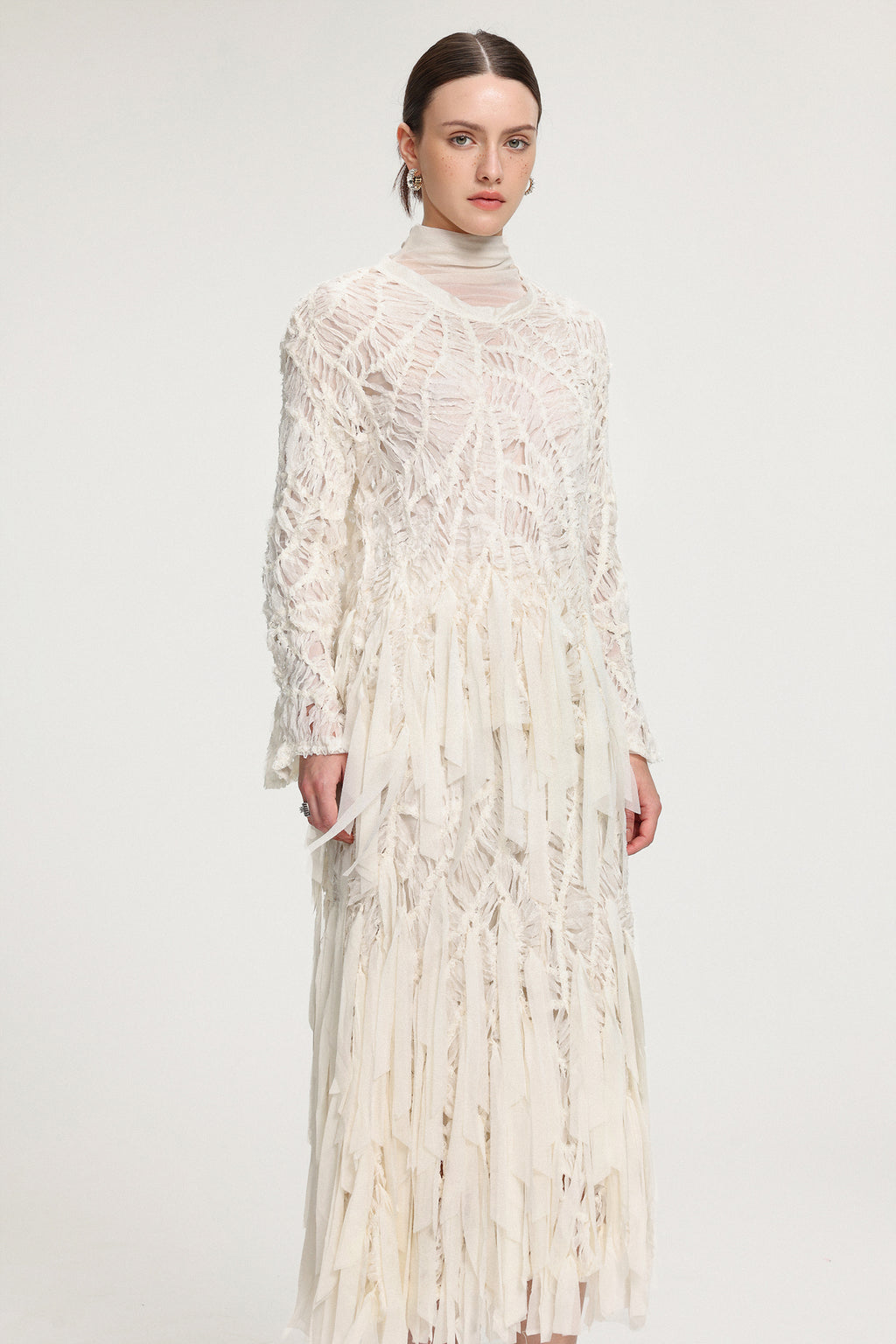 Fringed Midi Skirt With Ribbon Accents	