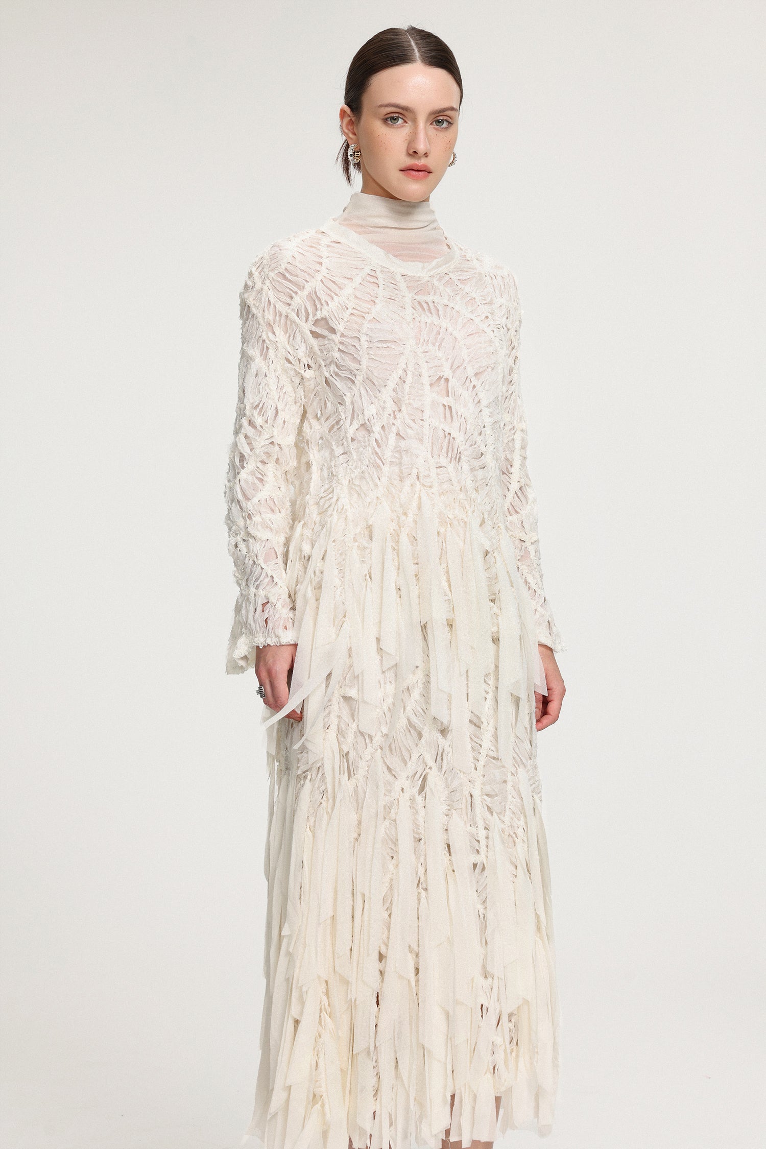 Textured Knit Long-Sleeve Top With Ribbon Details	